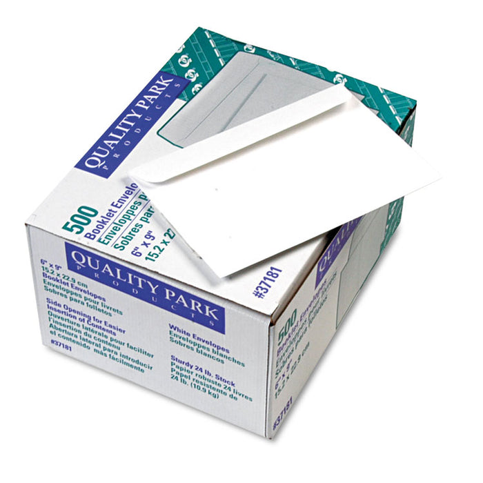 Open-Side Booklet Envelope, #6 1/2, Hub Flap, Gummed Closure, 6 x 9, White, 500/Box