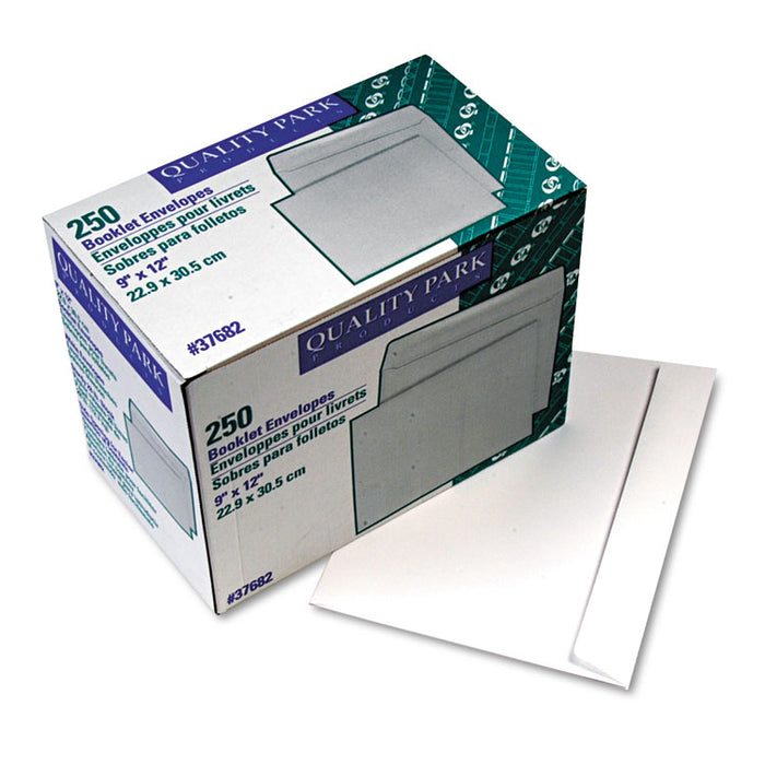 Open-Side Booklet Envelope, #10 1/2, Cheese Blade Flap, Gummed Closure, 9 x 12, White, 250/Box