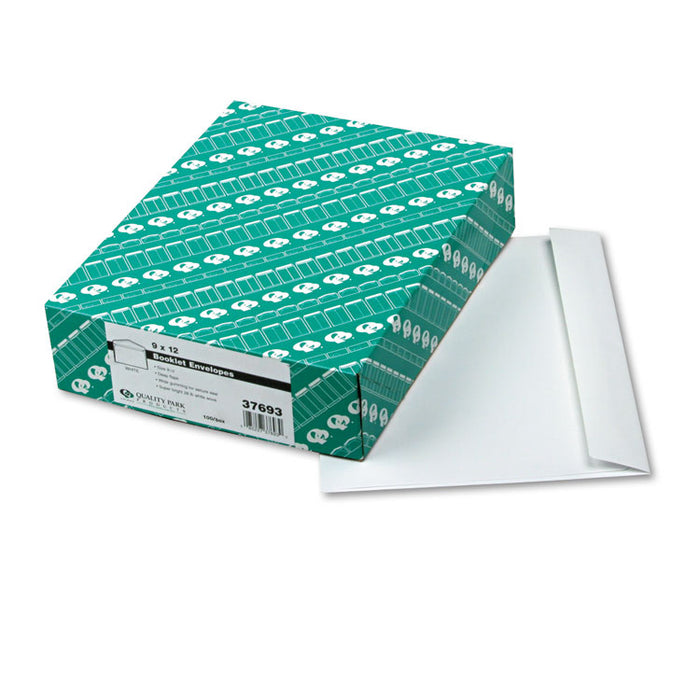 Open-Side Booklet Envelope, #10 1/2, Hub Flap, Gummed Closure, 9 x 12, White, 100/Box