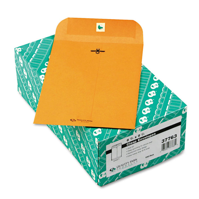 Clasp Envelope, 32 lb Bond Weight Kraft, #1 3/4, Square Flap, Clasp/Gummed Closure, 6.5 x 9.5, Brown Kraft, 100/Box