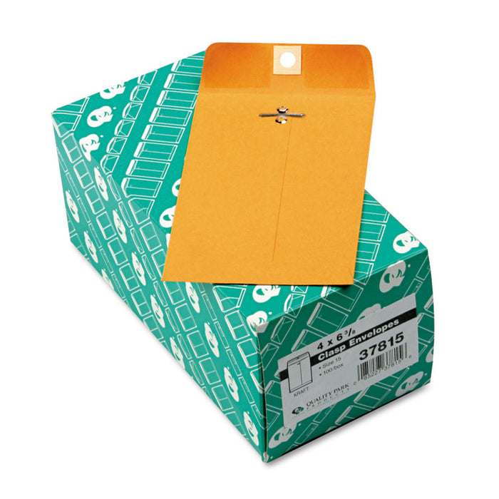 Clasp Envelope, 28 lb Bond Weight Kraft, #15, Square Flap, Clasp/Gummed Closure, 4 x 6.38, Brown Kraft, 100/Box