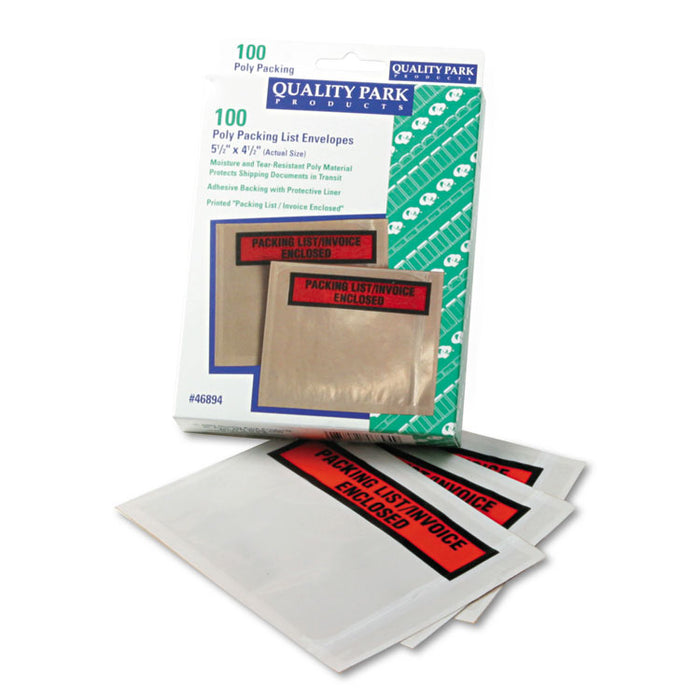 Self-Adhesive Packing List Envelope, 4.5 x 5.5, Clear/Orange, 100/Box