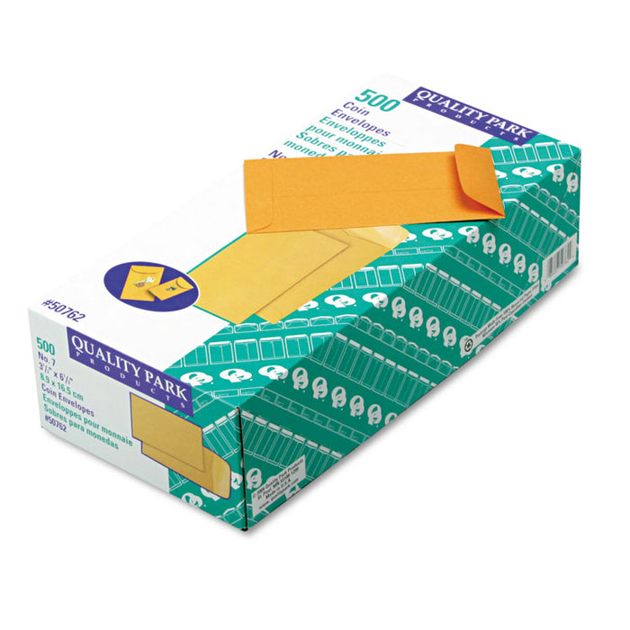 Kraft Coin and Small Parts Envelope, #7, Square Flap, Gummed Closure, 3.5 x 6.5, Brown Kraft, 500/Box