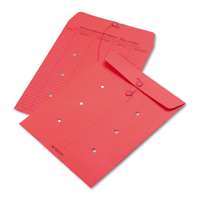 Colored Paper String and Button Interoffice Envelope, #97, One-Sided Five-Column Format, 10 x 13, Red, 100/Box