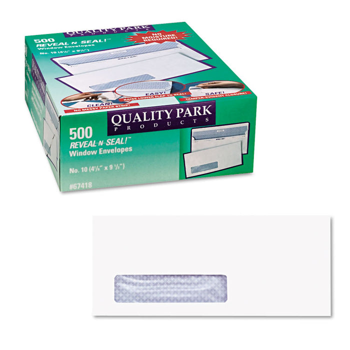 Reveal-N-Seal Security-Tint Envelope, Address Window, #10, Commercial Flap, Self-Adhesive Closure, 4.13 x 9.5, White, 500/Box