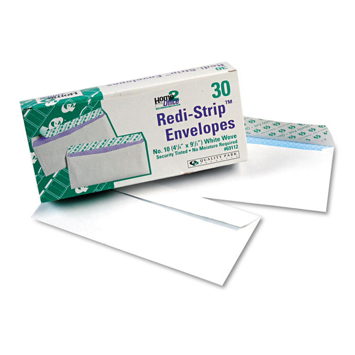 Redi-Strip Security Tinted Envelope, #10, Commercial Flap, Redi-Strip Closure, 4.13 x 9.5, White, 30/Box