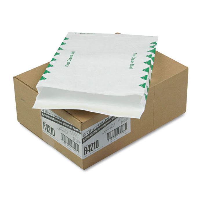 Heavy 18 lb Tyvek Open End Expansion Mailers, First Class, #13 1/2, Square Flap, Redi-Strip Closure, 10 x 13, White, 100/CT