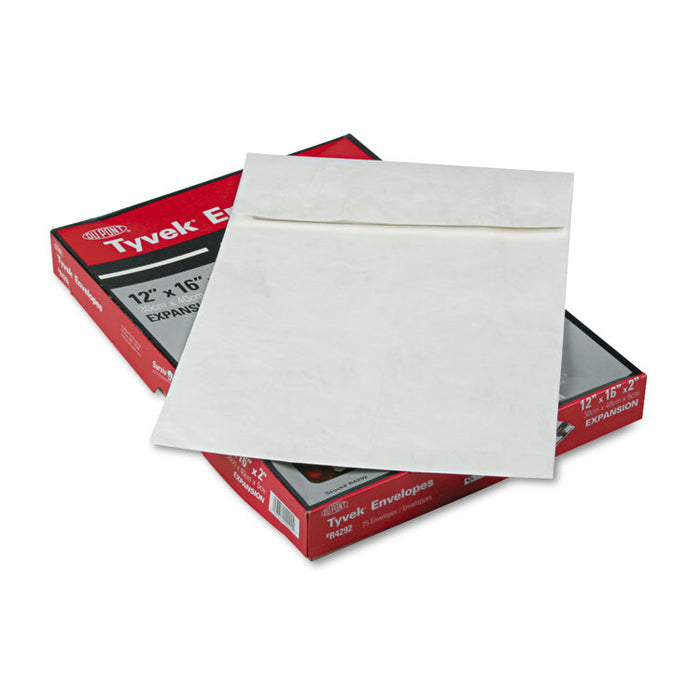 Lightweight 14 lb Tyvek Open End Expansion Mailers, #15 1/2, Cheese Blade Flap, Redi-Strip Closure, 12 x 16, White, 25/Box