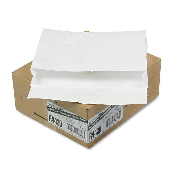 Heavyweight 18 lb Tyvek Open End Expansion Mailers, #13 1/2, Square Flap, Redi-Strip Adhesive Closure, 10 x 13, White, 100/CT