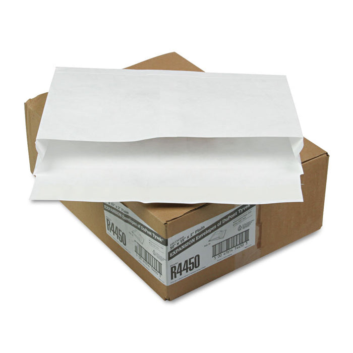 Heavyweight 18 lb Tyvek Open End Expansion Mailers, #15, Square Flap, Redi-Strip Adhesive Closure, 10 x 15, White, 100/Carton