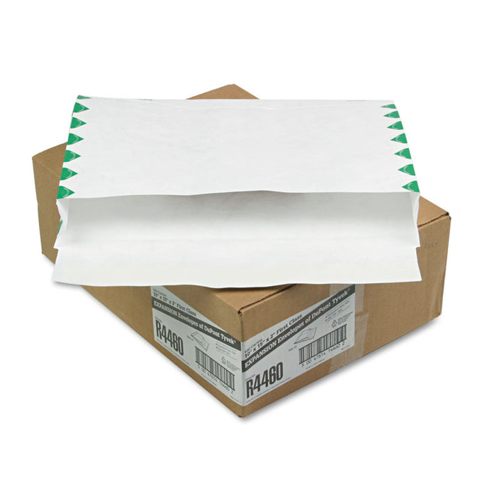 Heavyweight 18 lb Tyvek Open End Expansion Mailers, First Class, #15, Square Flap, Redi-Strip Closure, 10 x 15, White, 100/CT