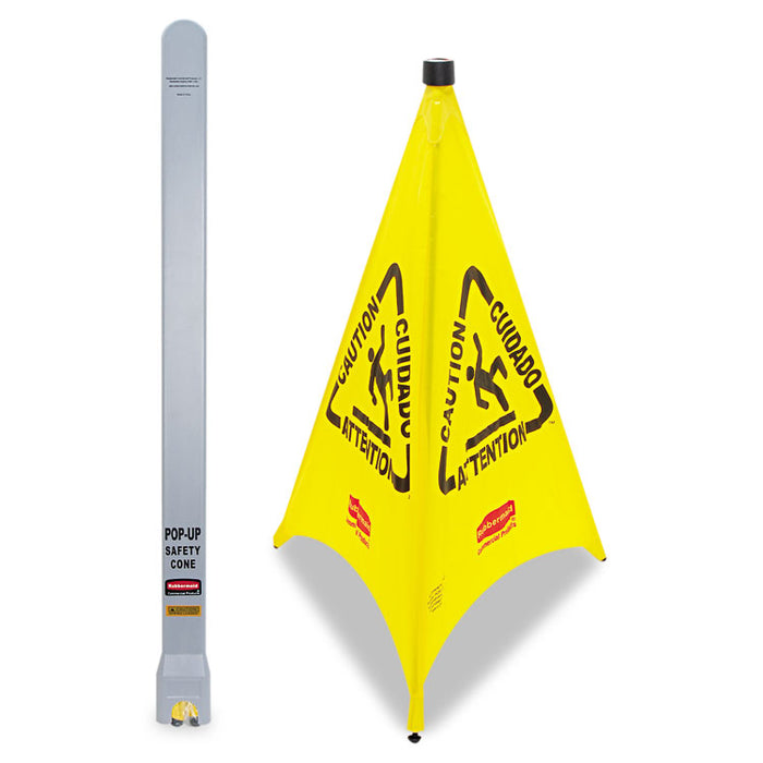 Multilingual Pop-Up Wet Floor Safety Cone, 21 x 21 x 30, Yellow