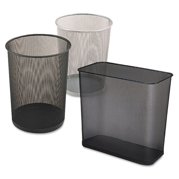 Steel Mesh Wastebasket, Rectangular, 7.5 gal, Black