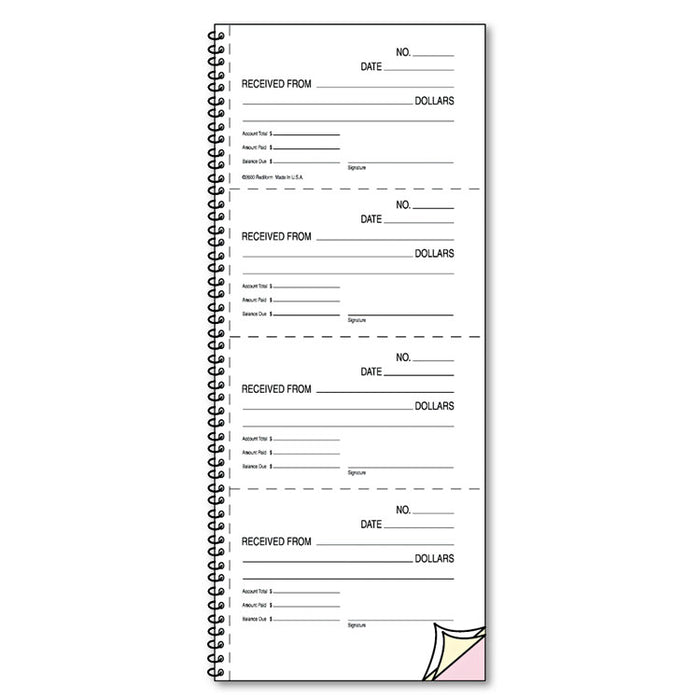Money and Rent Unnumbered Receipt Book, 5 1/2 x 2 3/4, Three-Part, 120 Sets/Book