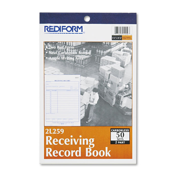 Receiving Record Book, 5 9/16 x 7 15/16, Two-Part Carbonless, 50 Sets/Book