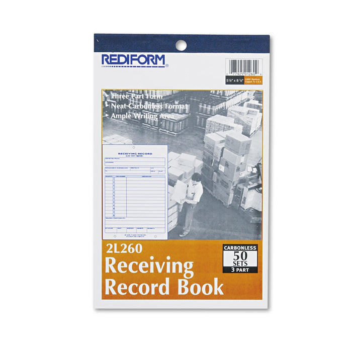 Receiving Record Book, Three-Part Carbonless, 5.56 x 7.94, 1/Page, 50 Forms