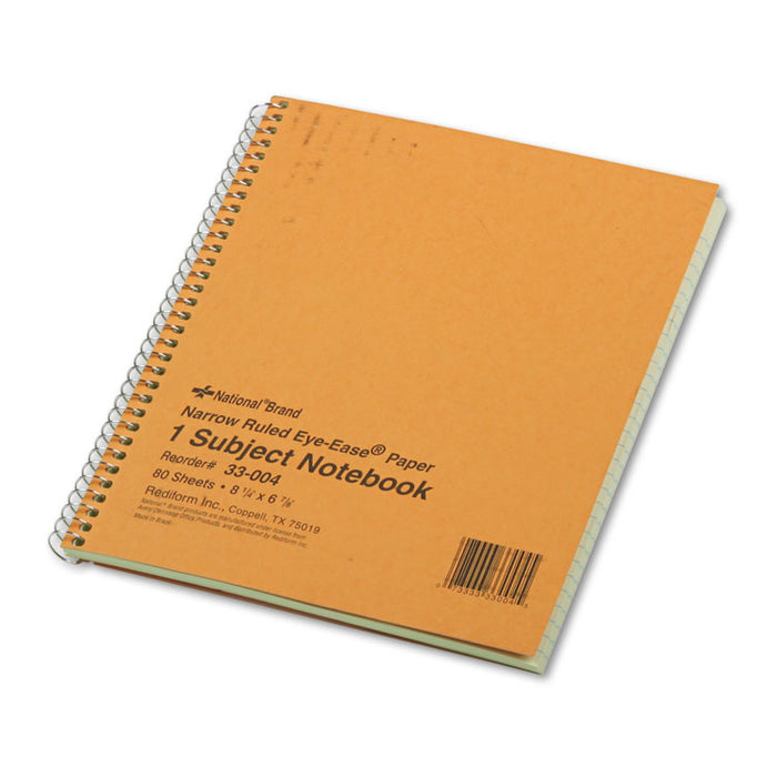 Single-Subject Wirebound Notebooks, 1 Subject, Narrow Rule, Brown Cover, 8.25 x 6.88, 80 Eye-Ease Green Sheets