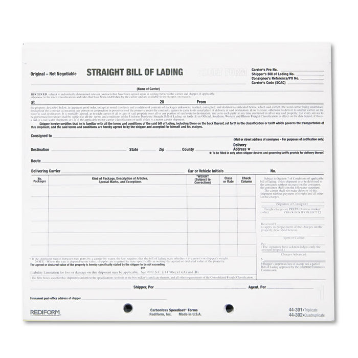 Bill of Lading Short Form, 7 x 8 1/2, Three-Part Carbonless, 250 Forms