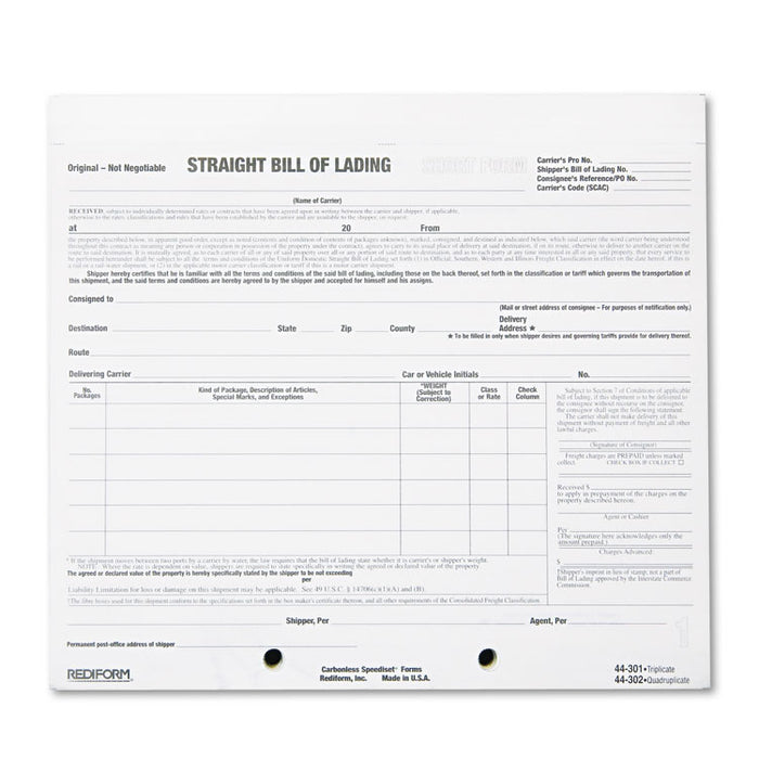 Bill of Lading Short Form, 7 x 8 1/2, Four-Part Carbonless, 250 Forms