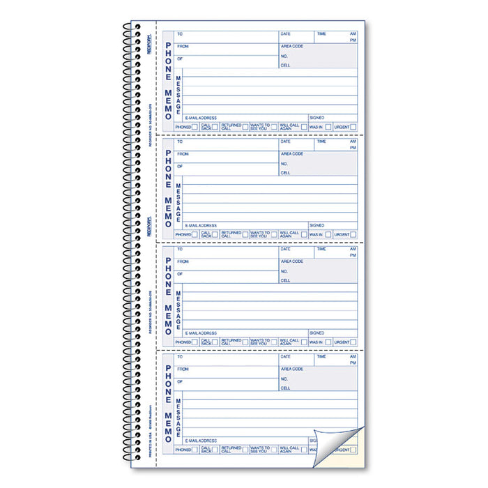 Telephone Message Book, Two-Part Carbonless, 5 x 2.75, 4/Page, 400 Forms
