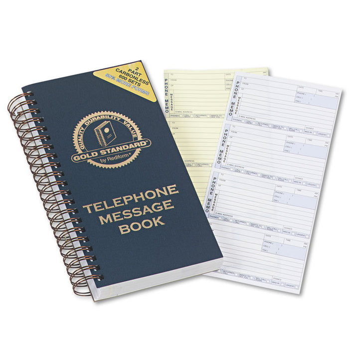 Wirebound Message Book, 5 x 2 3/4, Two-Part Carbonless, 600 Sets/Book