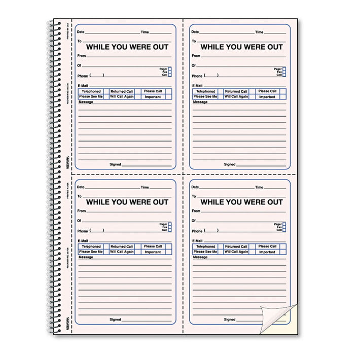 Wirebound Message Book, 4 x 5 1/2, Two-Part, 200 Forms, 120 Alert Labels