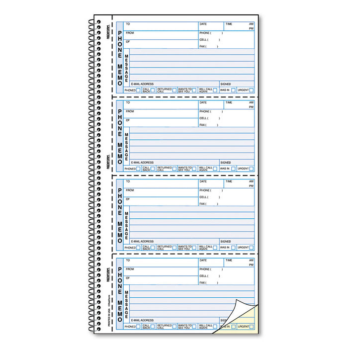 Self-Stick Telephone Message Book, Two-Part Carbonless, 5.5 x 2.75, 4/Page, 400 Forms