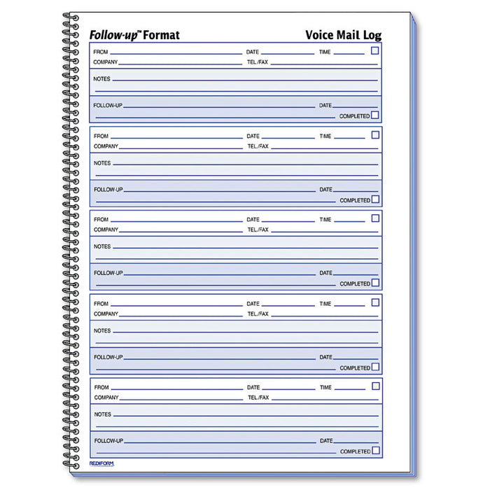 Voice Mail Wirebound Log Books, 8 x 10 5/8, 500 Sets/Book