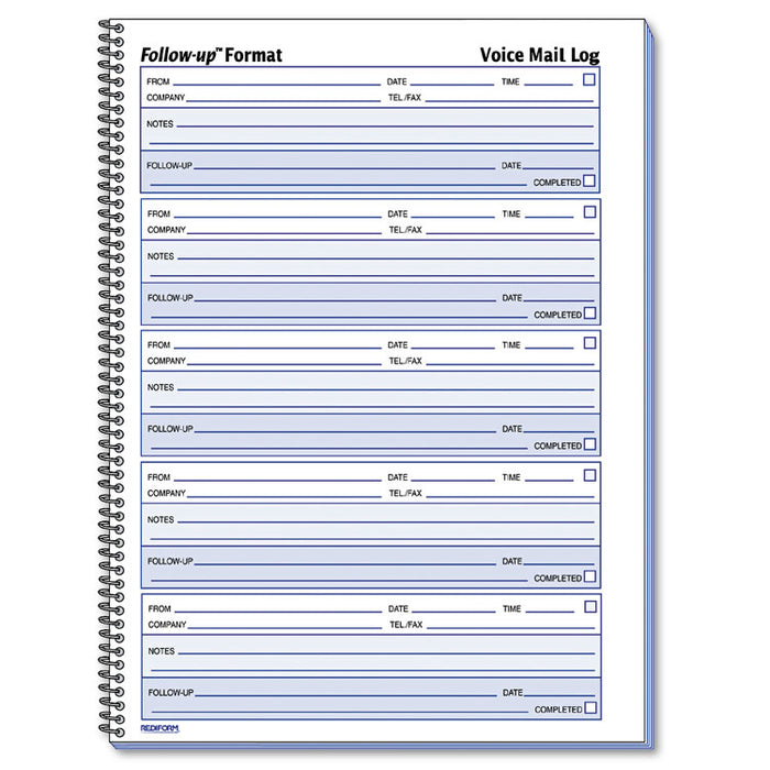 Voice Mail Wirebound Log Books, 8 x 10 5/8, 500 Sets/Book