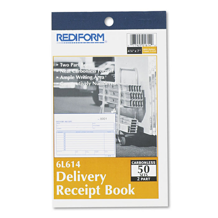 Delivery Receipt Book, Three-Part Carbonless, 6.38 x 4.25, 1/Page, 50 Forms