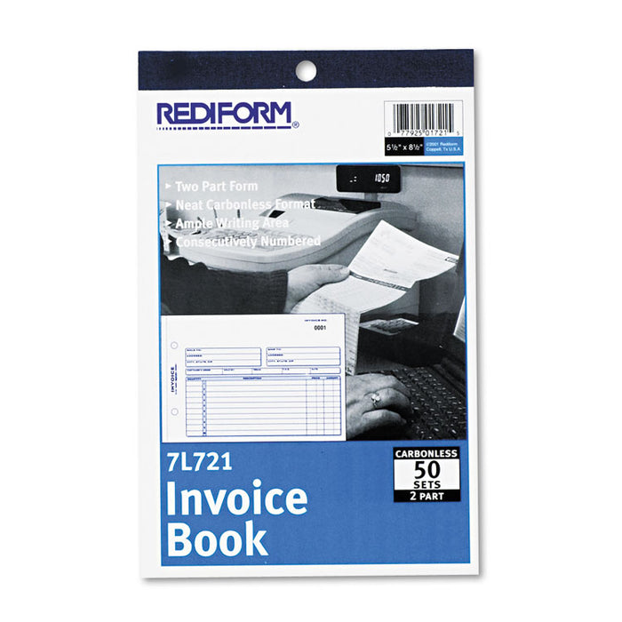 Invoice Book, Two-Part Carbonless, 5.5 x 7.88, 1/Page, 50 Forms