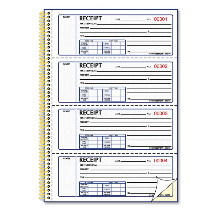 Money Receipt Book, 7 x 2 3/4, Carbonless Duplicate, Twin Wire, 300 Sets/Book
