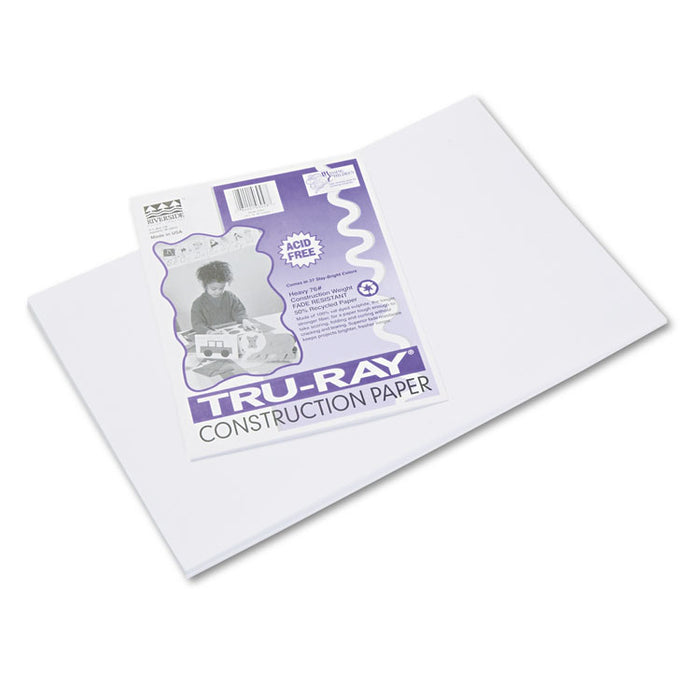 Tru-Ray Construction Paper, 76lb, 12 x 18, White, 50/Pack