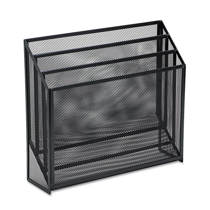 Mesh Three-Tier Organizer, 3 Sections, Letter Size Files, 12.75" x 3.5" x 11.5", Black