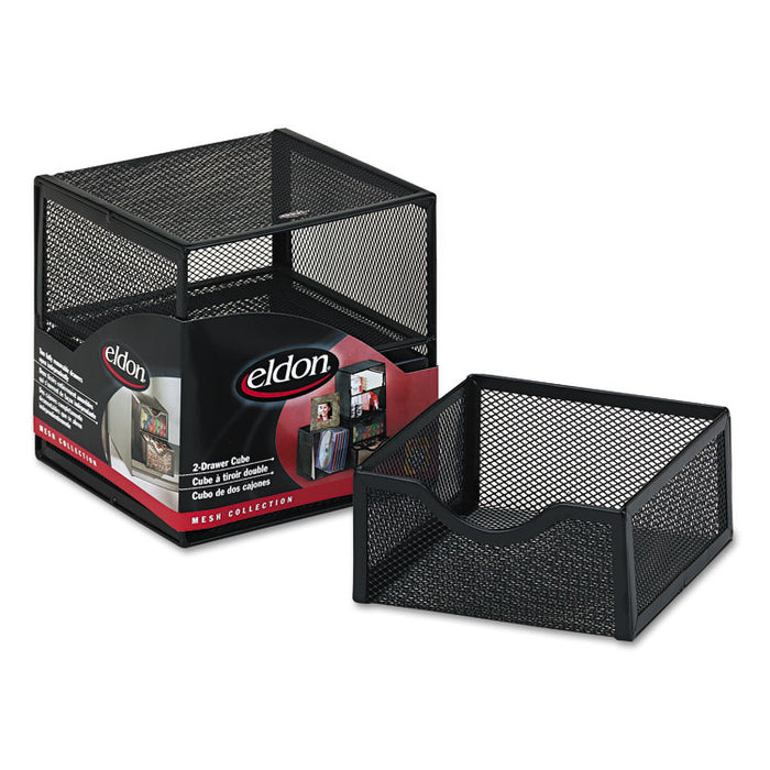 Organization Two-Drawer Cube, Wire Mesh, Storage, 6 x 6 x 6, Black