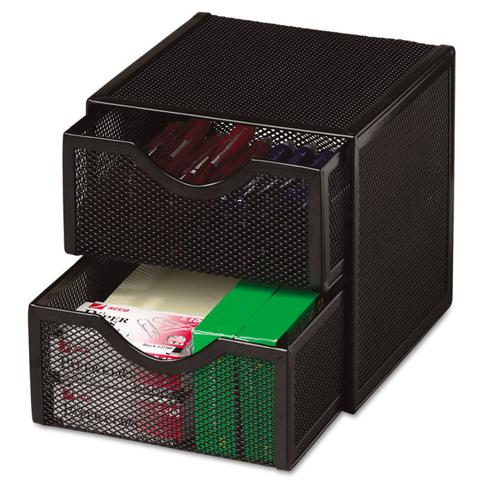 Organization Two-Drawer Cube, Wire Mesh, Storage, 6 x 6 x 6, Black