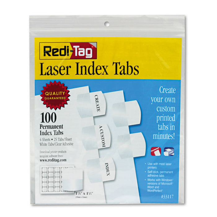 Laser Printable Index Tabs, 1/5-Cut, White, 1.13" Wide, 100/Pack