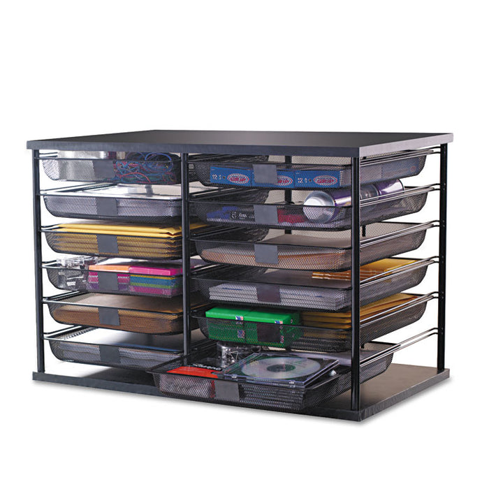 12-Compartment Organizer with Mesh Drawers, 23 4/5" x 15 9/10" x 15 2/5", Black