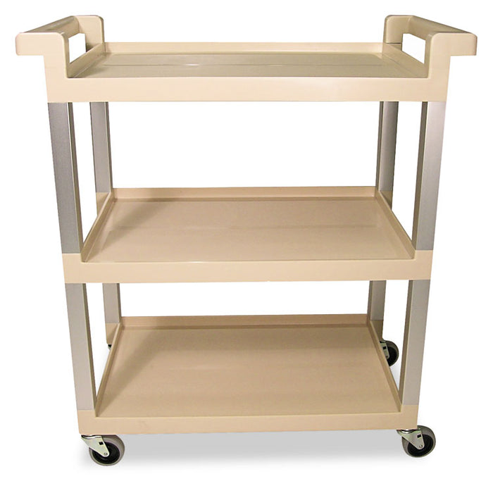 Three-Shelf Service Cart w/Brushed Aluminum Upright, 16.25w x 31.5d x 36h, Beige