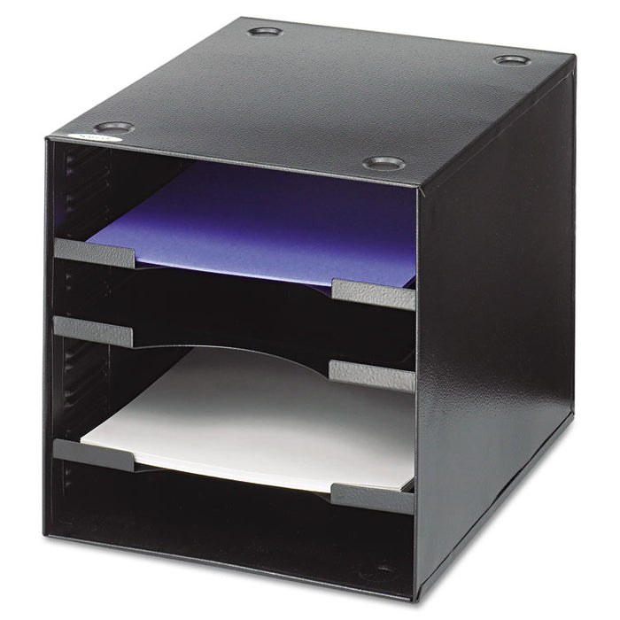 Steel Desktop Sorter, Four Compartments, Steel, 11 x 12 x 10, Black