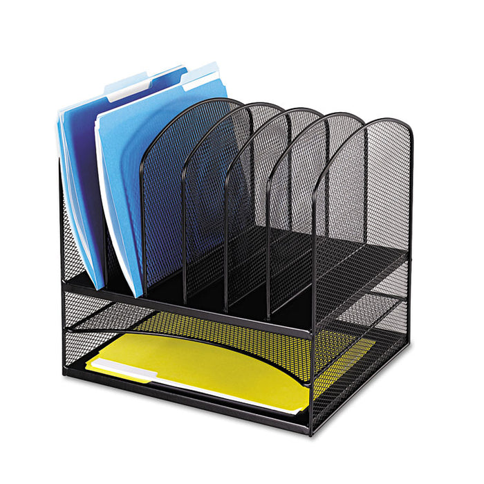 Onyx Mesh Desk Organizer with Two Horizontal and Six Upright Sections, Letter Size Files, 13.25" x 11.5" x 13", Black