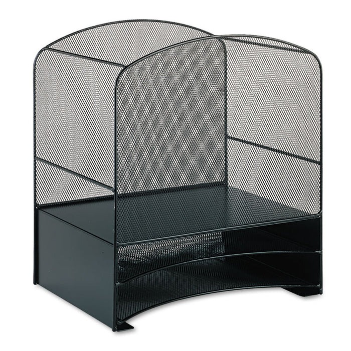 Steel Mesh Desktop Hanging File, Three Sections, 13 1/2 x 10 5/8 x 15 1/4, Black