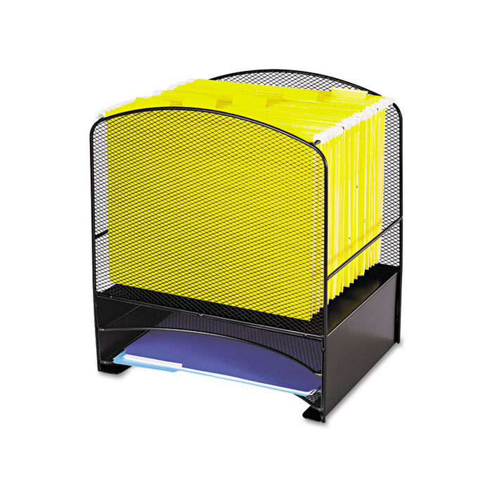 Steel Mesh Desktop Hanging File, Three Sections, 13 1/2 x 10 5/8 x 15 1/4, Black