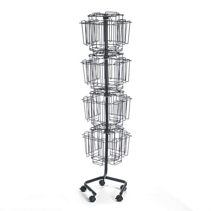 Wire Rotary Display Racks, 32 Compartments, 15w x 15d x 60h, Charcoal