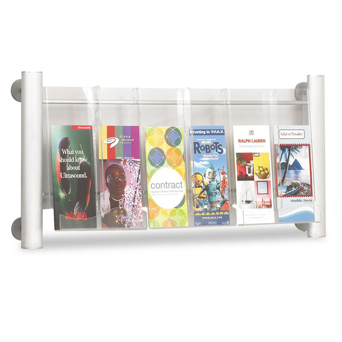 Luxe Magazine Rack, 3 Compartments, 31.75w x 5d x 15.25h, Clear/Silver