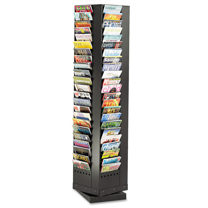 Steel Rotary Magazine Rack, 92 Compartments, 14w x 14d x 68h, Black