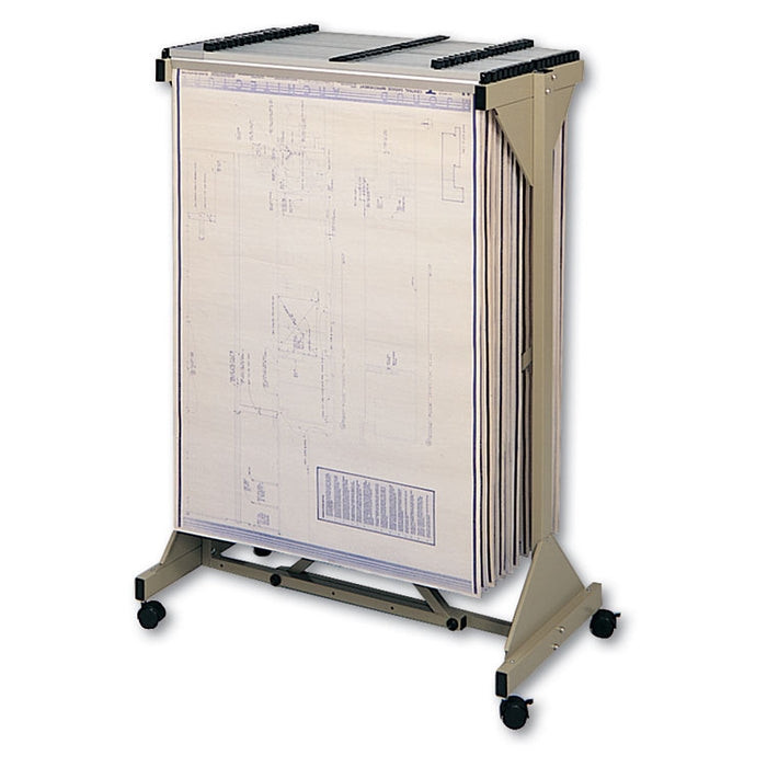 Mobile Plan Center Sheet Rack, 18 Hanging Clamps, 43.75w x 20.5d x 51h, Sand