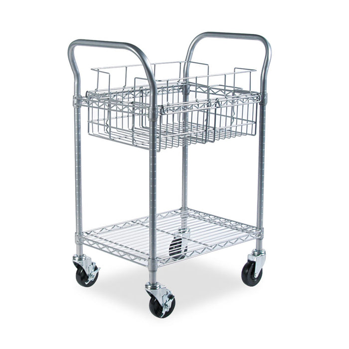 Wire Mail Cart, 600-lb Capacity, 18.75w x 26.75d x 38.5h, Metallic Gray