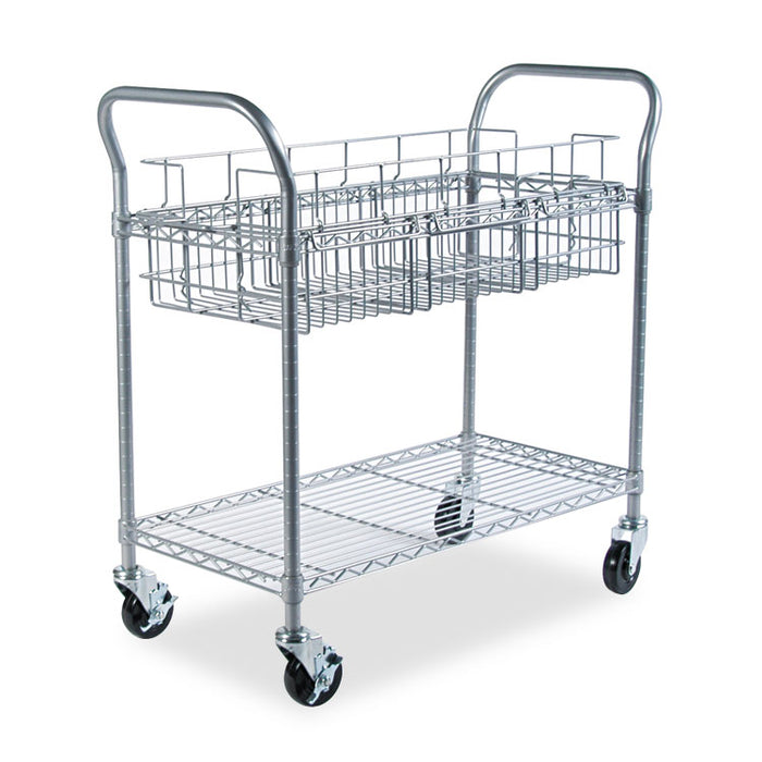Wire Mail Cart, 600-lb Capacity, 18.75w x 39d x 38.5h, Metallic Gray