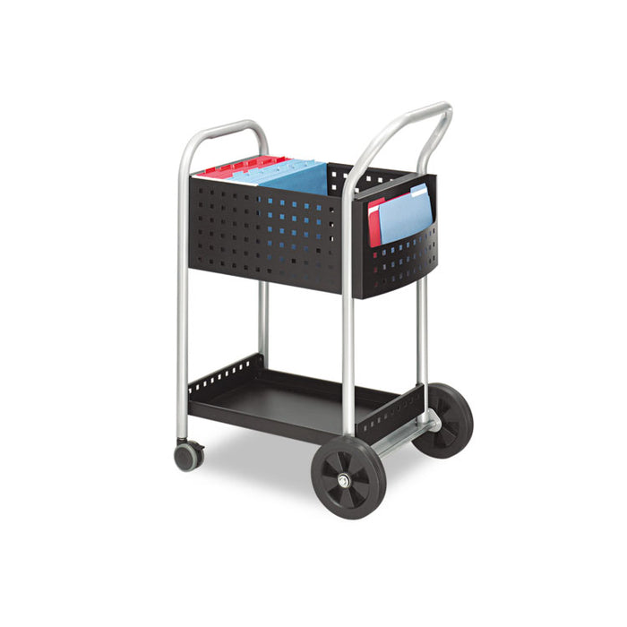 Scoot Mail Cart, One-Shelf, 22w x 27d x 40.5h, Black/Silver